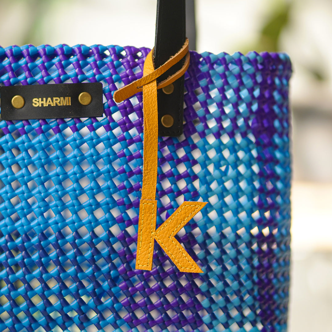 Blue Shades Checkered Handmade Wire Koodai Tote Bag