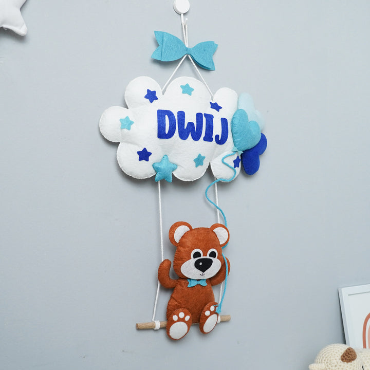 Handcrafted Personalized Teddy on Swing Felt Name Plate for Kids