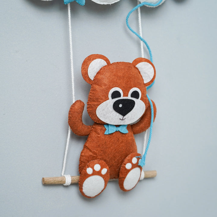 Handcrafted Personalized Teddy on Swing Felt Name Plate for Kids