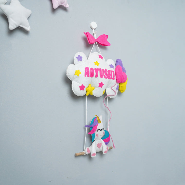 Handcrafted Personalized Unicorn on Swing Felt Name Plate for Kids