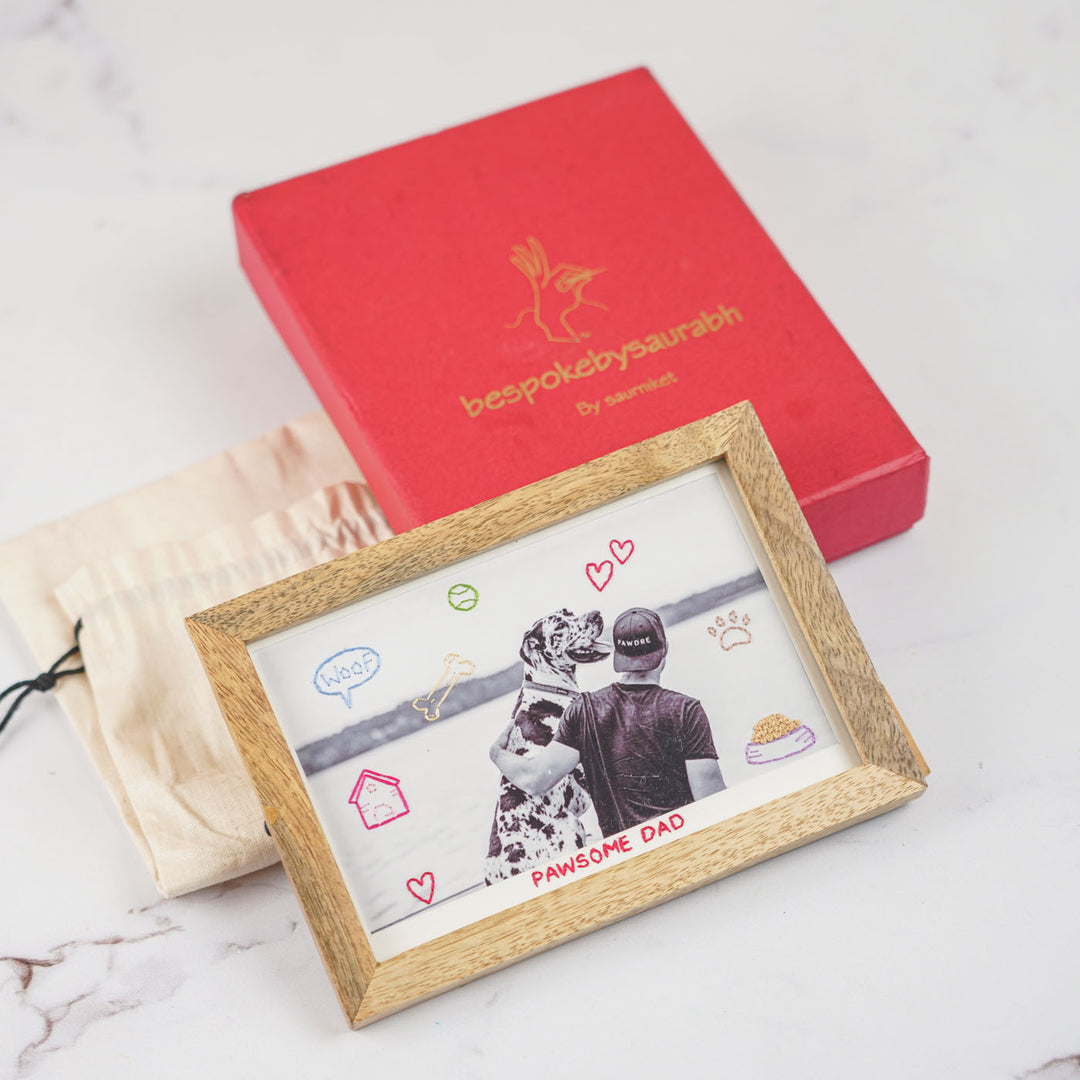 Emoji Design Hand Embroidered Photo With Wooden Frame