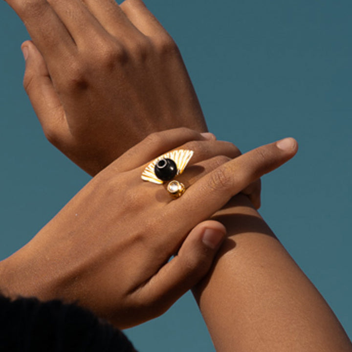 Minimal Handmade Traditional Kali Design Brass Ring | 22K Gold Plated