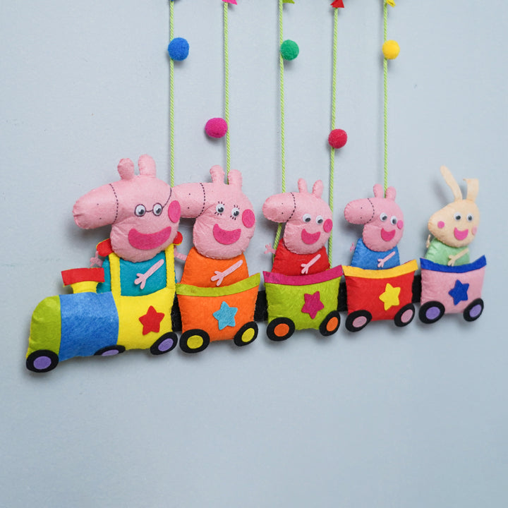 Handcrafted Personalized Felt Name Plate for Siblings | Peppa Train with Balloons