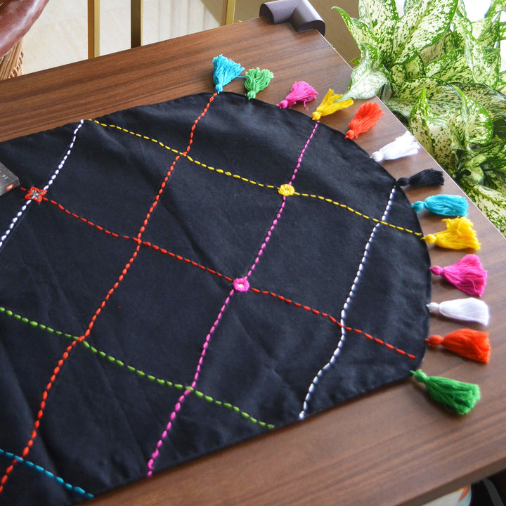 Navy Blue Cotton Leher Table Runner