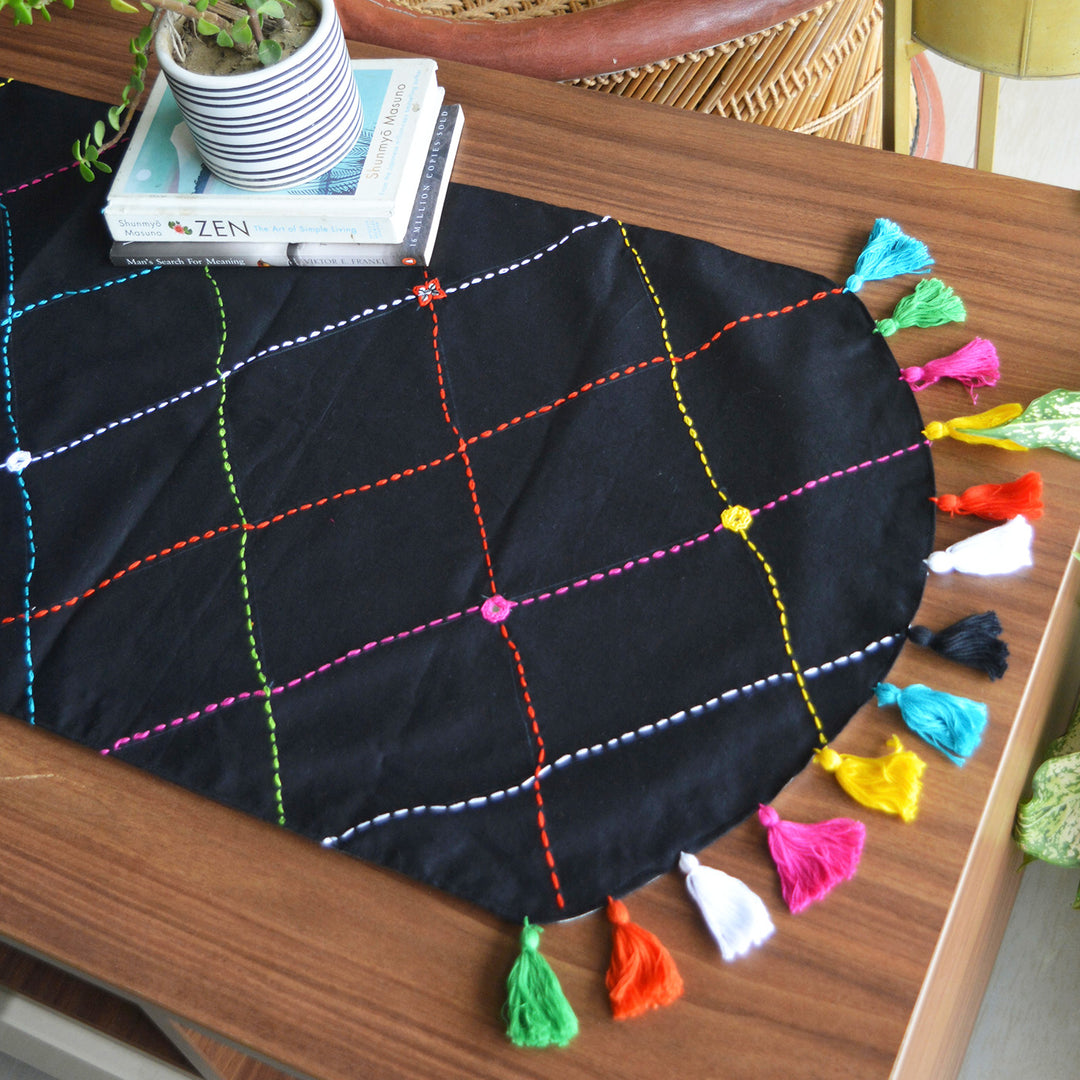 Navy Blue Cotton Leher Table Runner