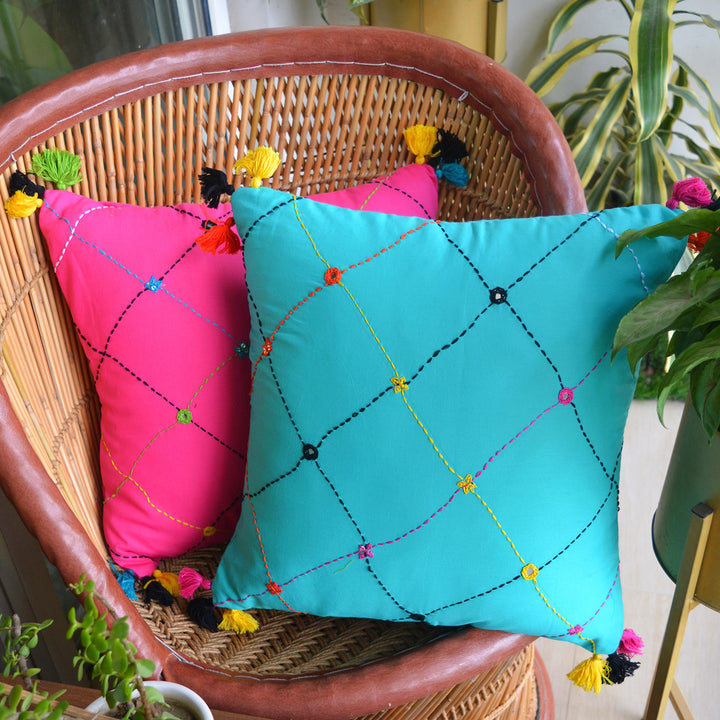 Leher Cotton Cushion Cover With Tassel