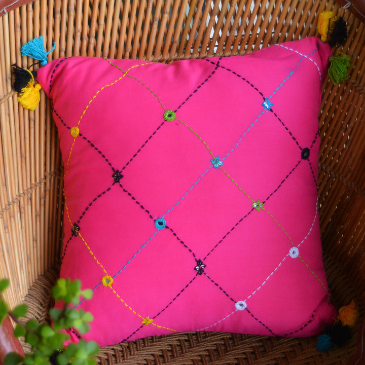 Leher Cotton Cushion Cover With Tassel