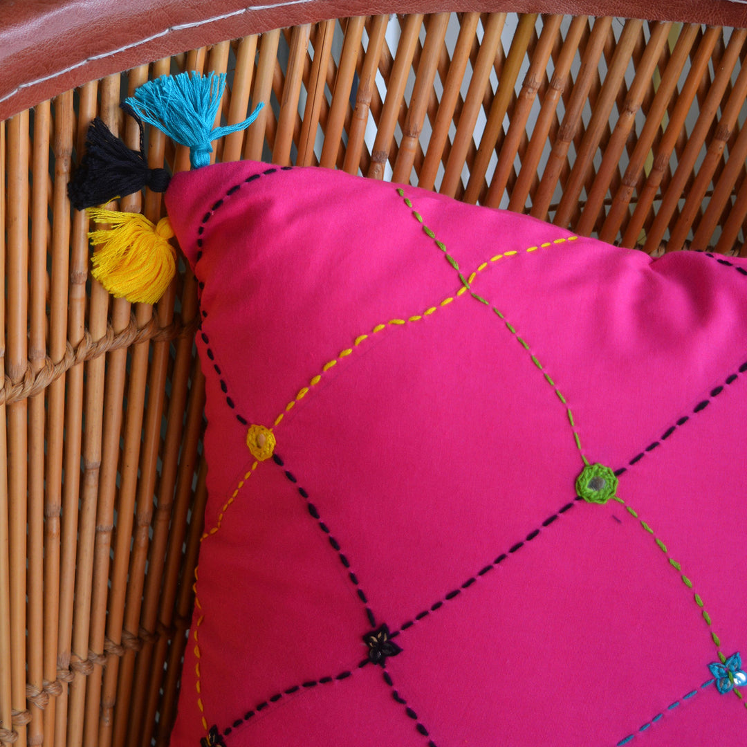 Leher Cotton Cushion Cover With Tassel