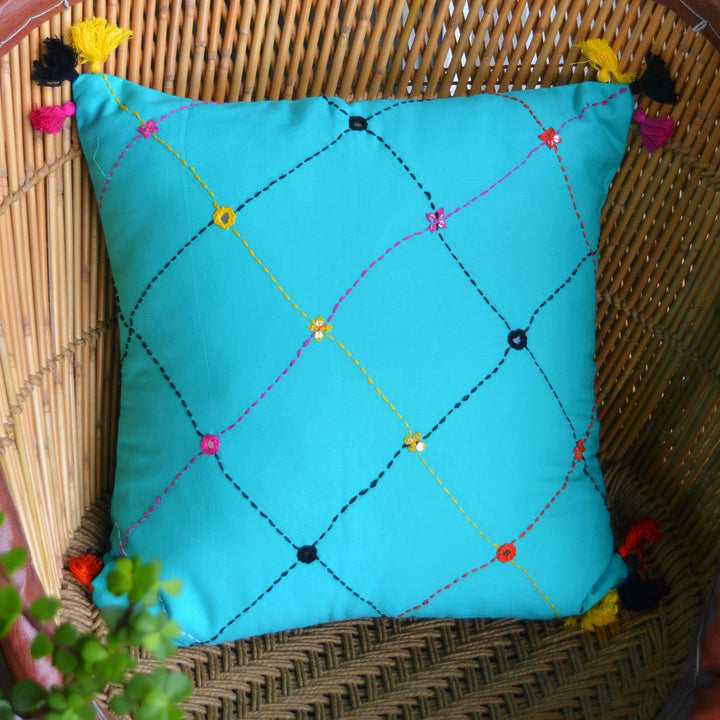 Leher Cotton Cushion Cover With Tassel