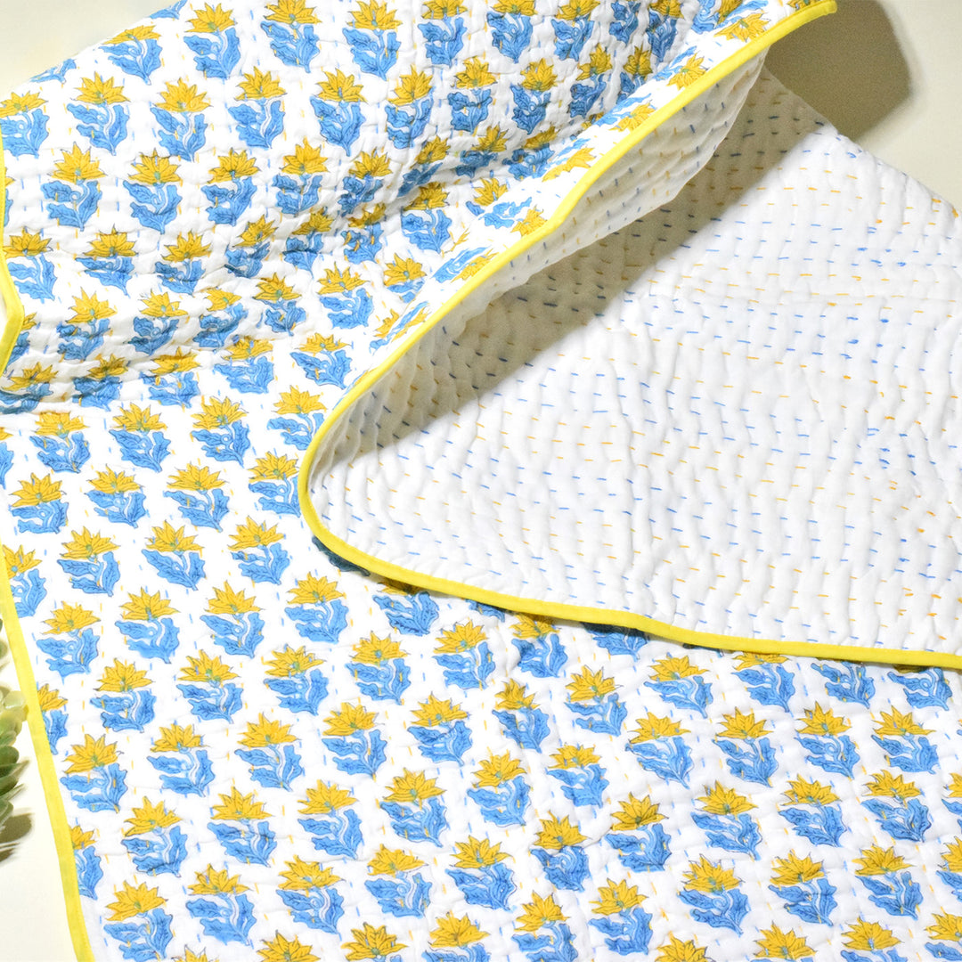 Hand Block Printed Buttercup Trail Quilt/Comforter