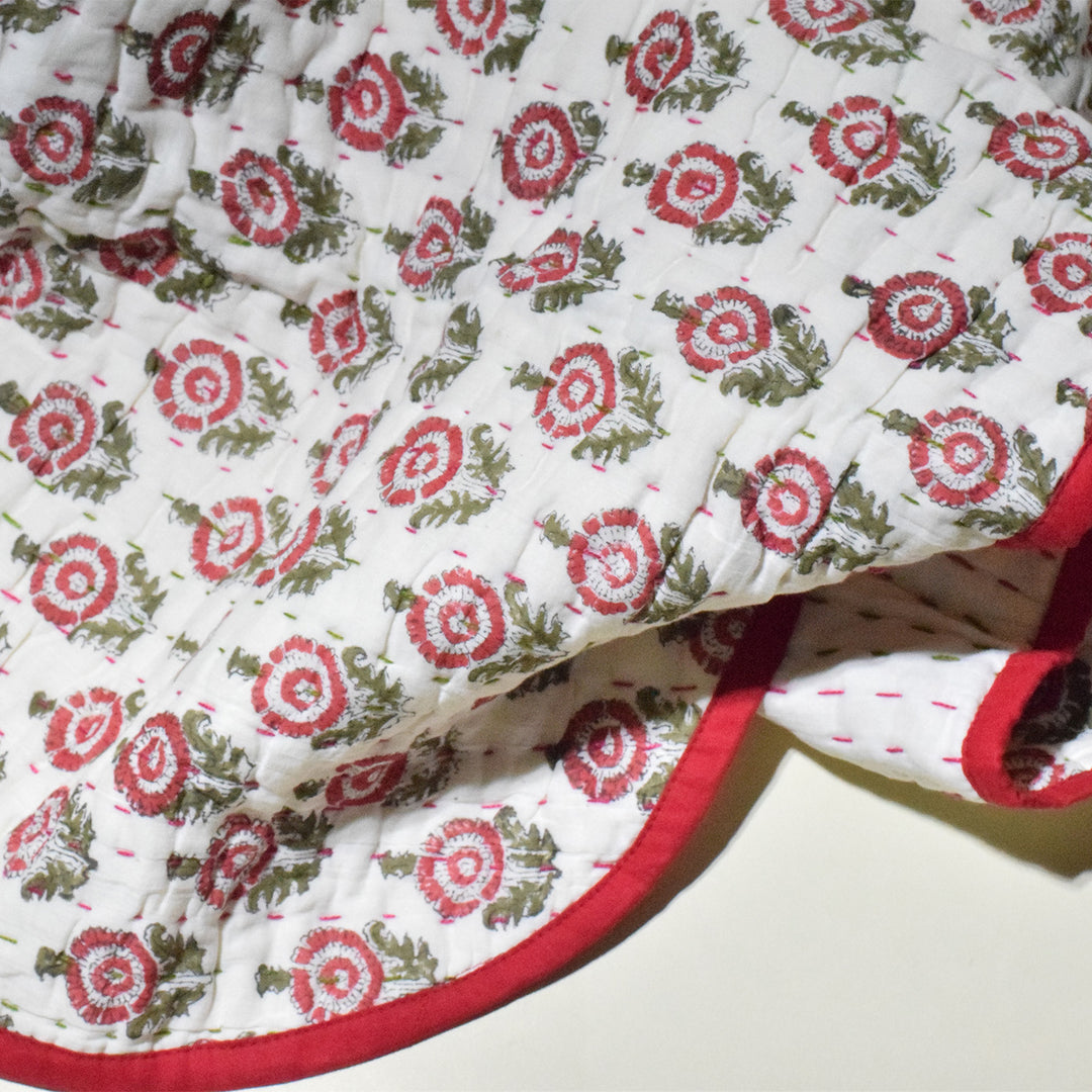 Hand Block Printed Scarlet Greens Quilt/Comforter