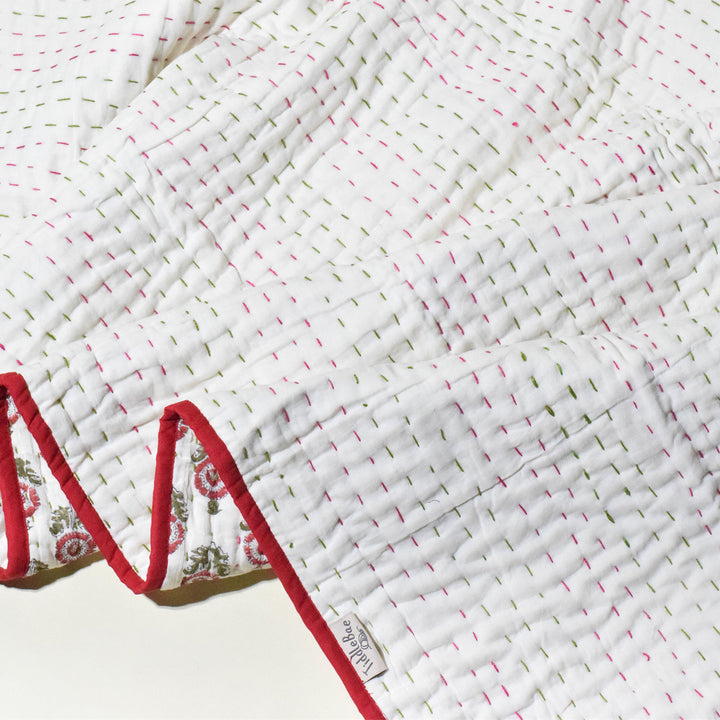 Hand Block Printed Scarlet Greens Quilt/Comforter
