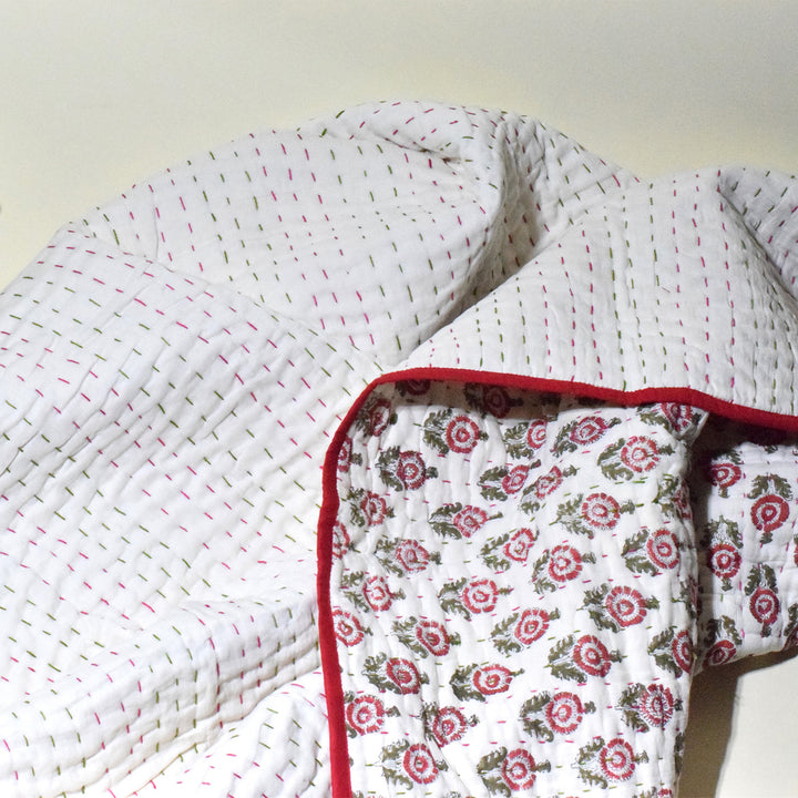 Hand Block Printed Scarlet Greens Quilt/Comforter