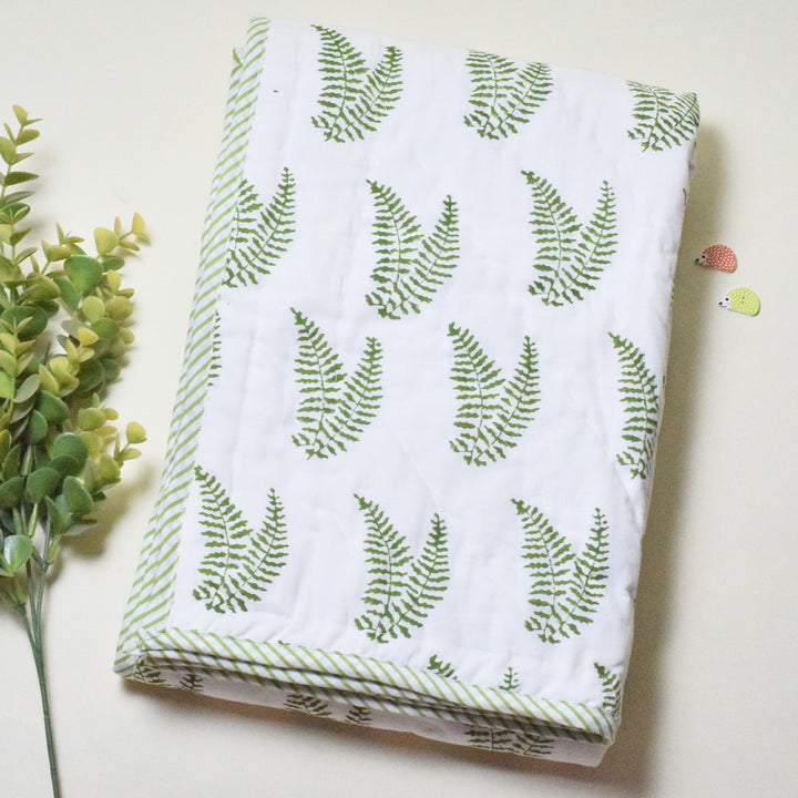 Hand Block Printed Ferny Whispers Quilt/Comforter