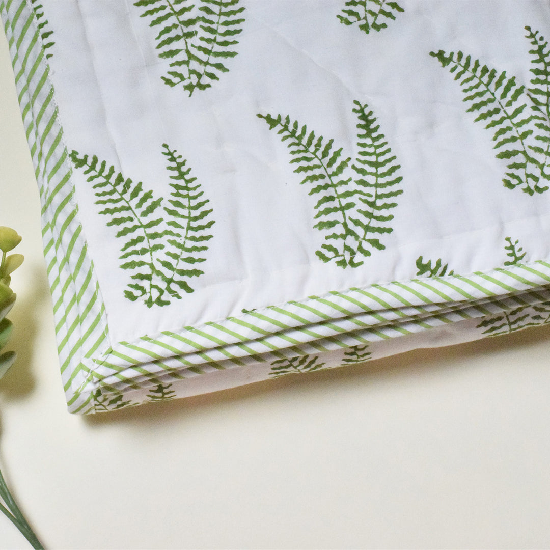 Hand Block Printed Ferny Whispers Quilt/Comforter