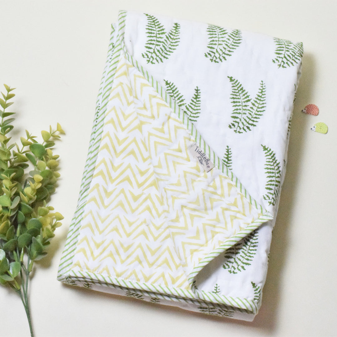 Hand Block Printed Ferny Whispers Quilt/Comforter
