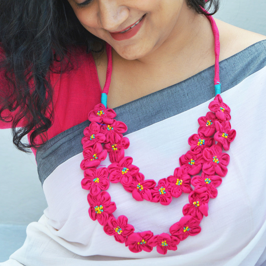 Pink Silk Cotton Hairat Neckpiece