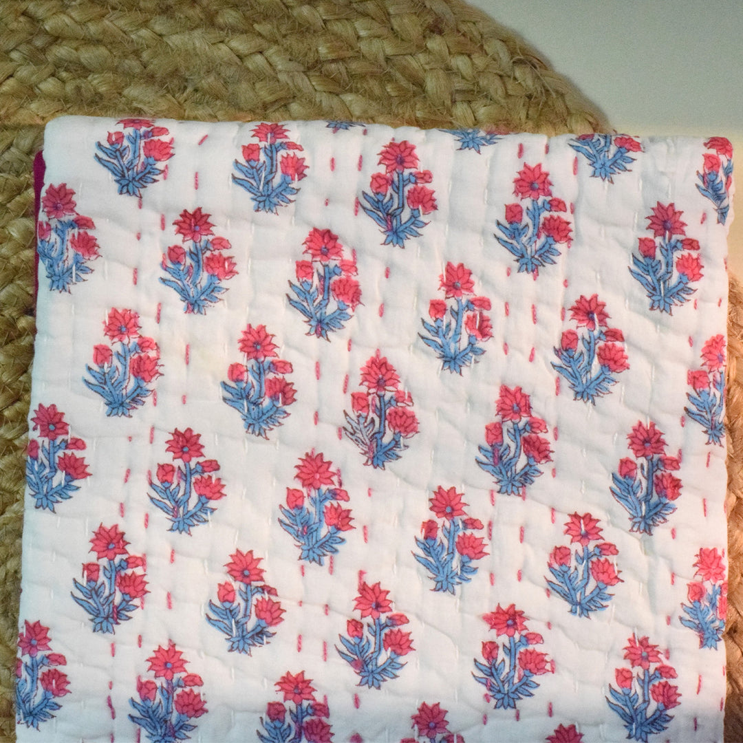 Hand Block Printed Petal Cuddle Quilt/Comforter