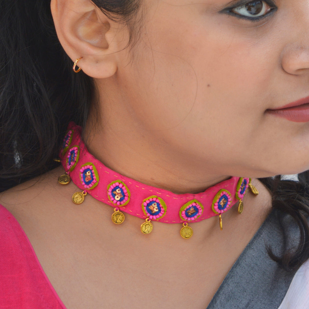Pink Kaju Katli Silk Cotton Choker