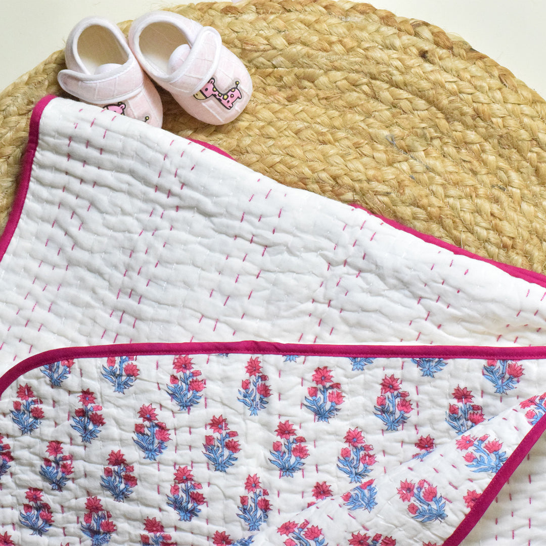 Hand Block Printed Petal Cuddle Quilt/Comforter