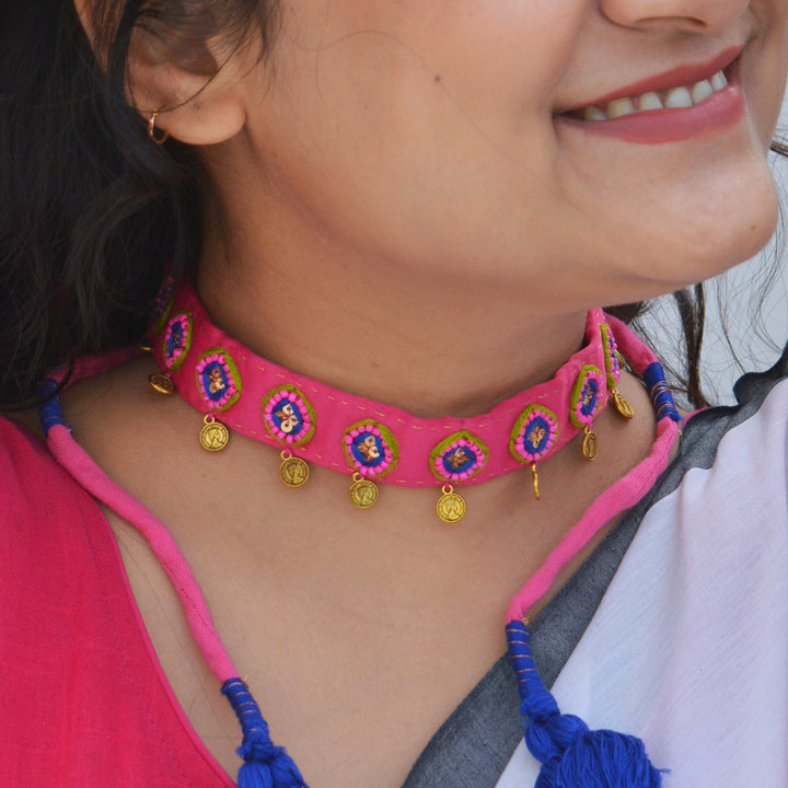 Pink Kaju Katli Silk Cotton Choker