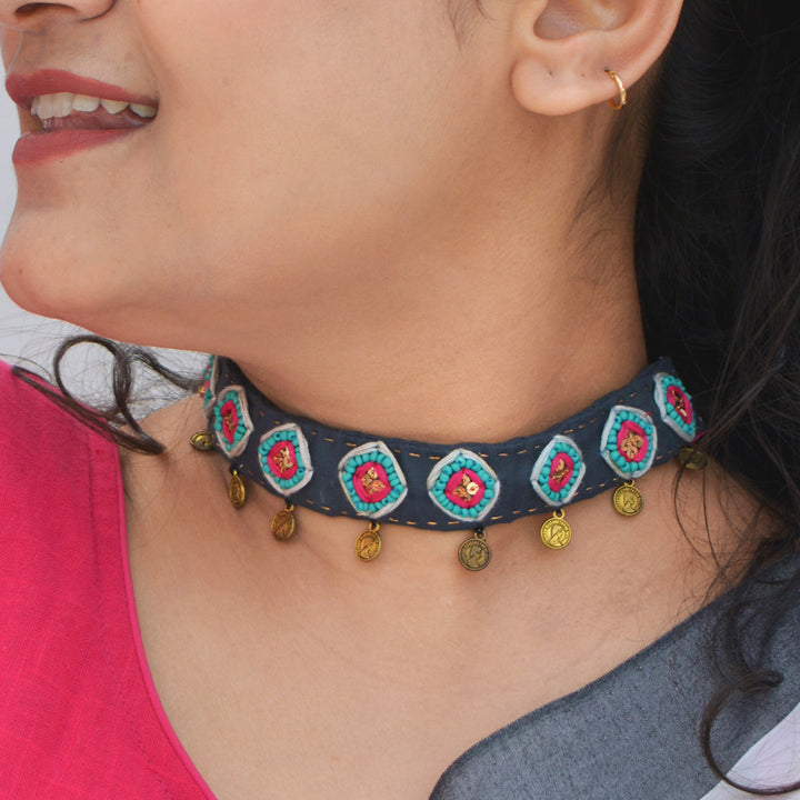 Grey Kaju Katli Silk Cotton Choker