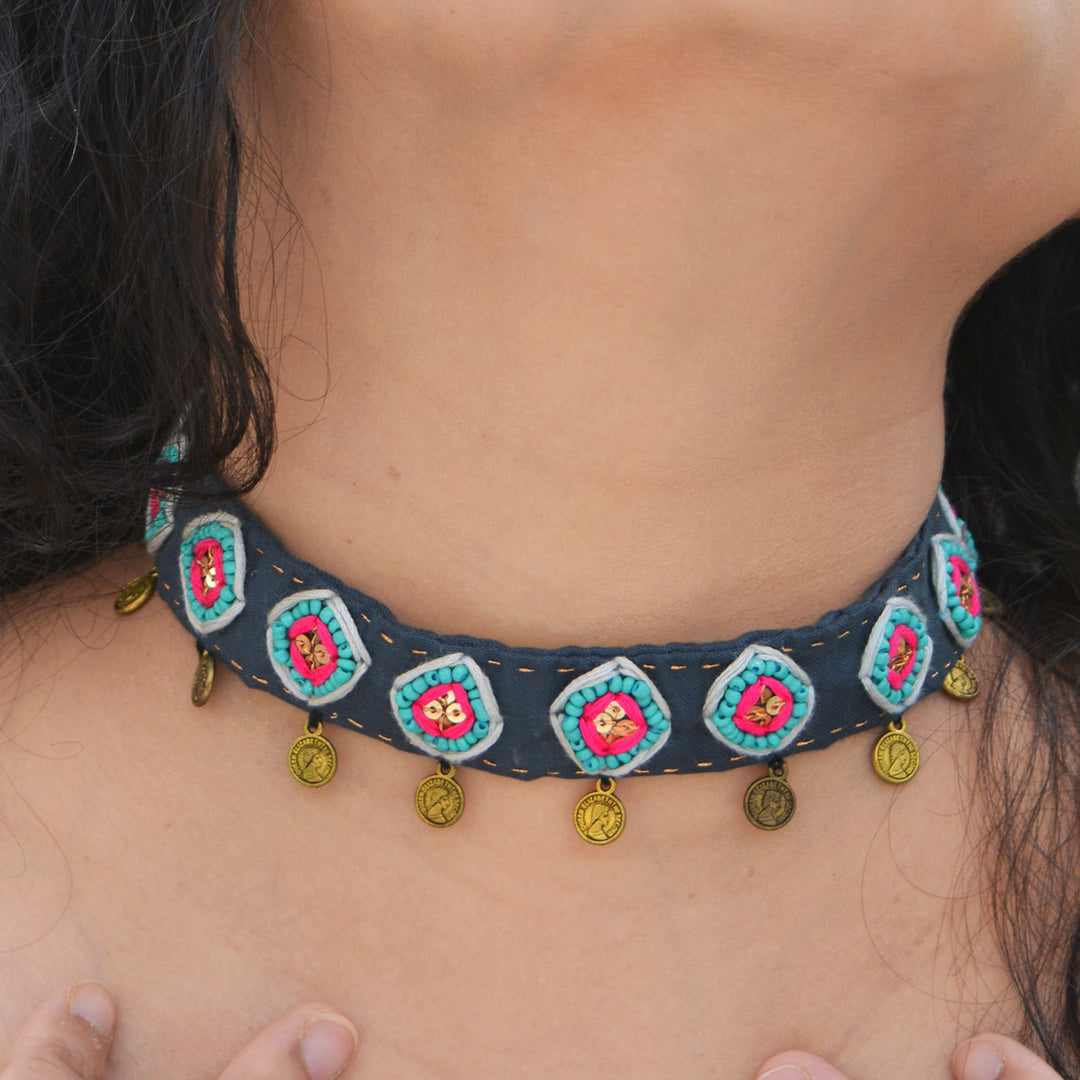 Grey Kaju Katli Silk Cotton Choker