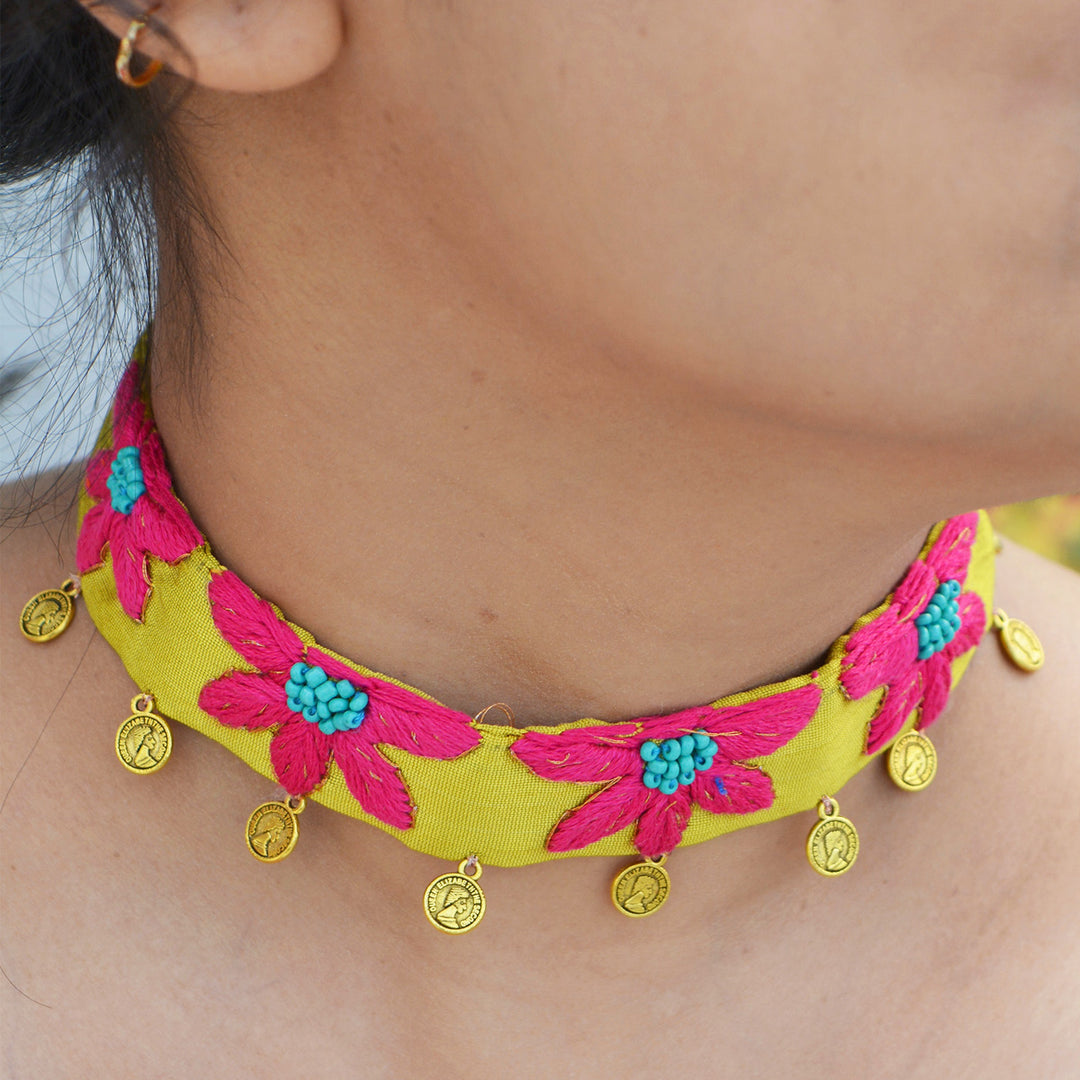 Multicolor Silk Coton Padma Choker