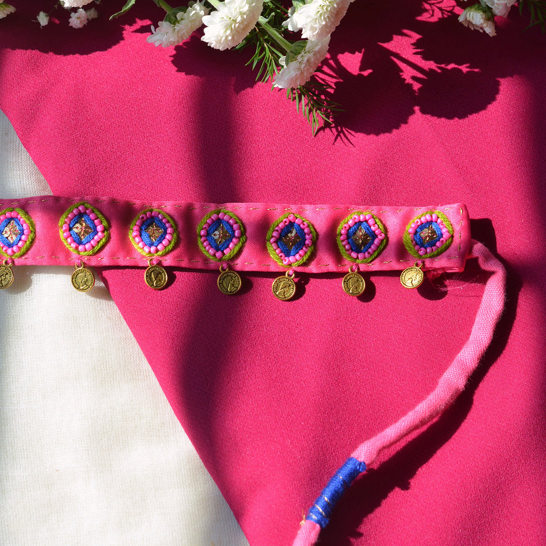 Pink Kaju Katli Silk Cotton Choker