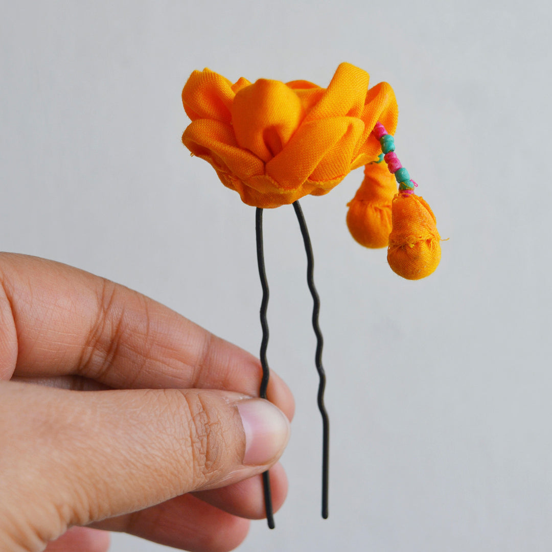 Yellow Silk Cotton Champa Hairpins