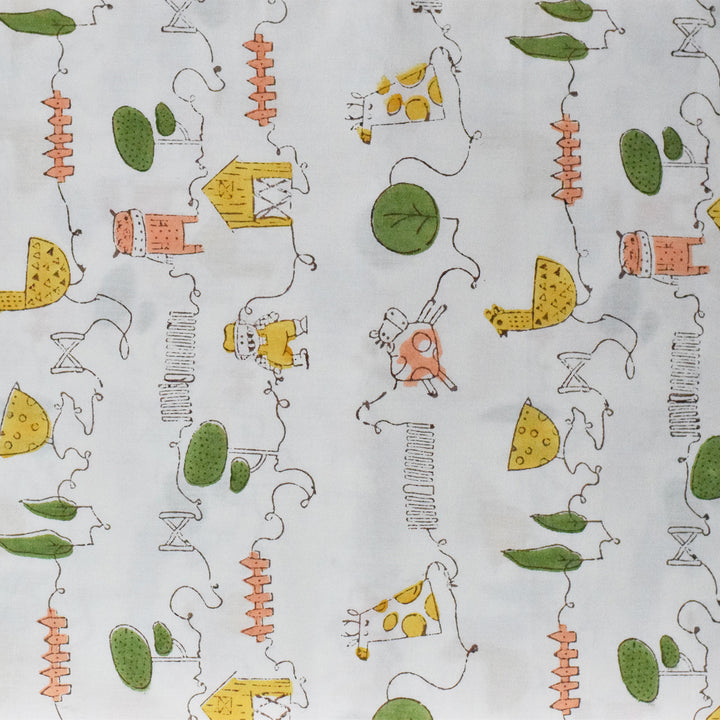 Block Printed Farm Friends Crib Sheet