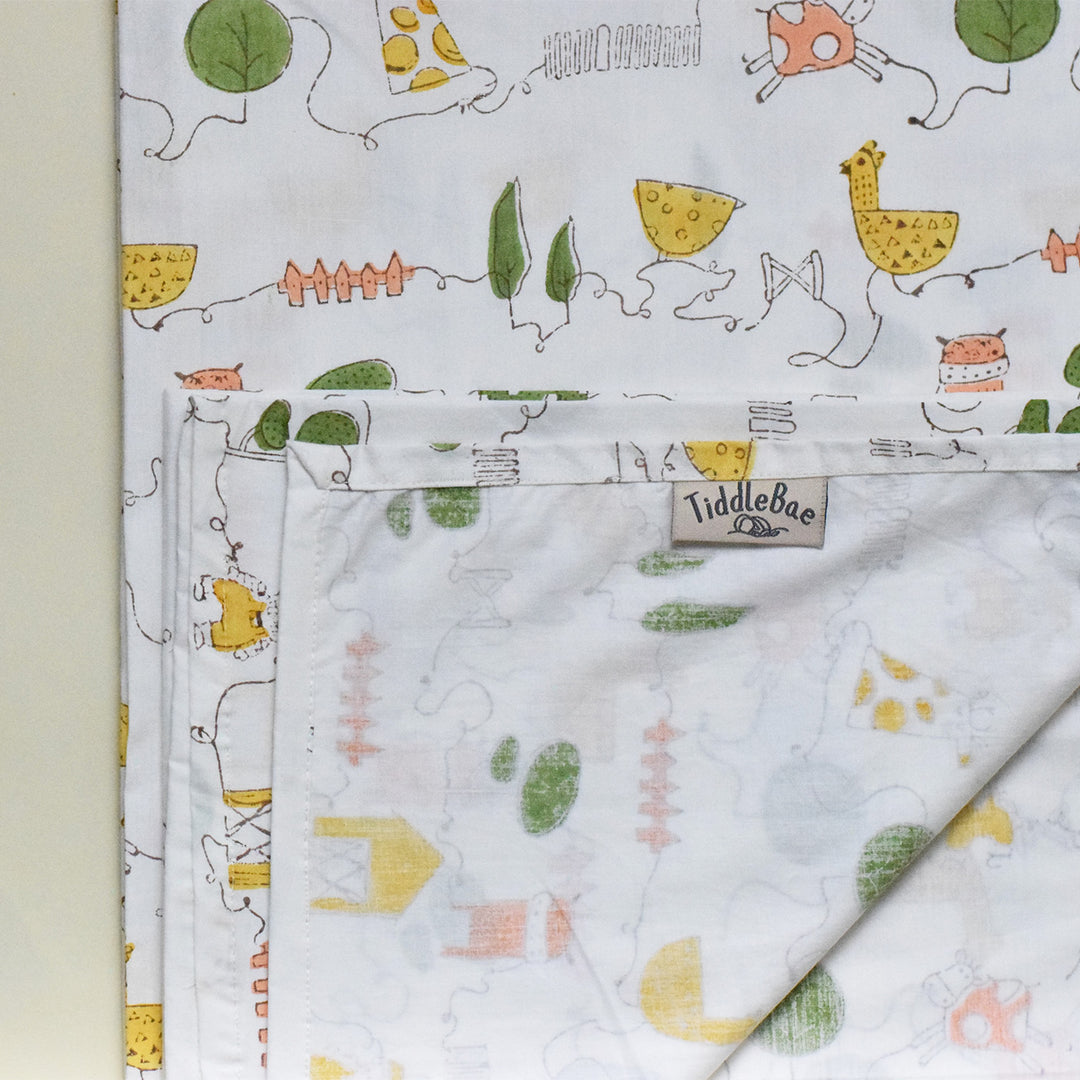 Block Printed Farm Friends Crib Sheet