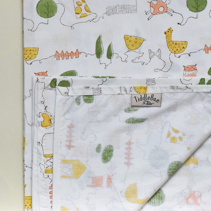 Block Printed Farm Friends Crib Sheet