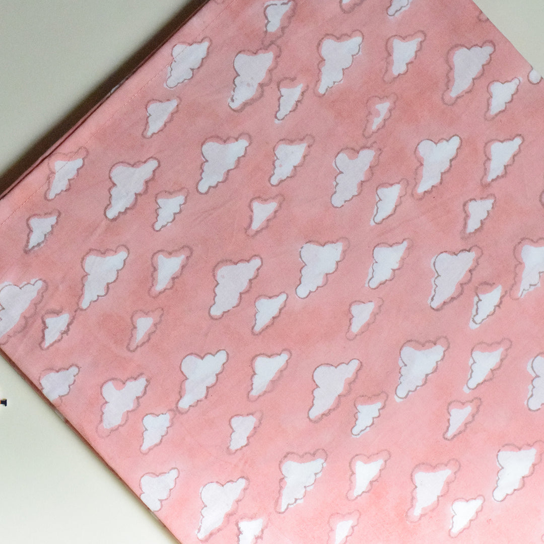 Block Printed Pink Puffy Crib Sheet