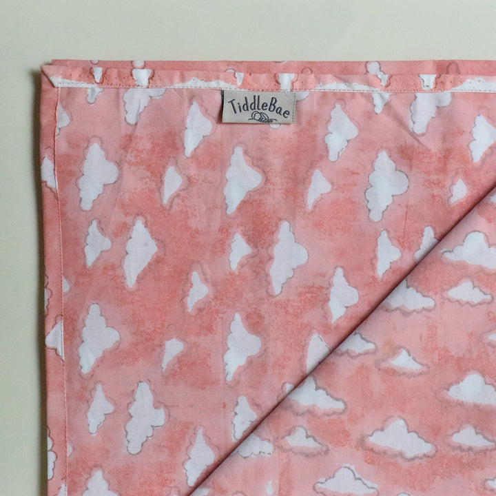 Block Printed Pink Puffy Crib Sheet