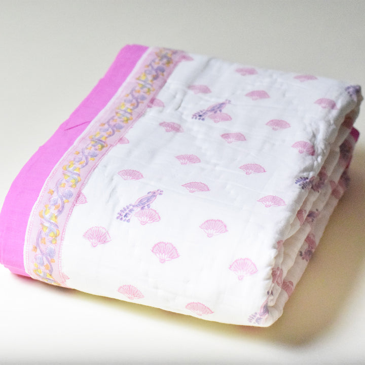 Hand Block Printed Coral Bloom Quilt/Comforter