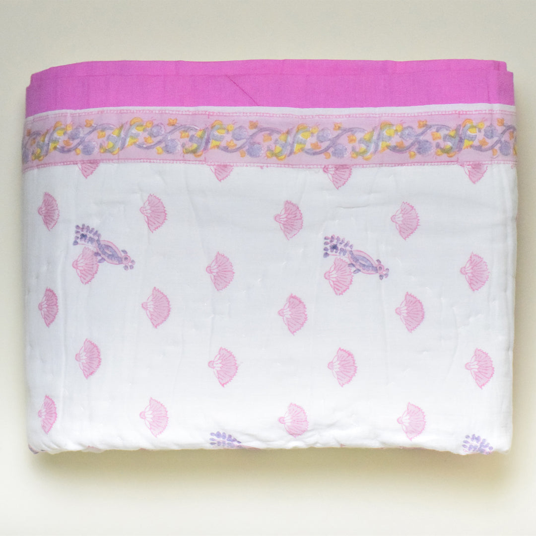 Hand Block Printed Coral Bloom Quilt/Comforter