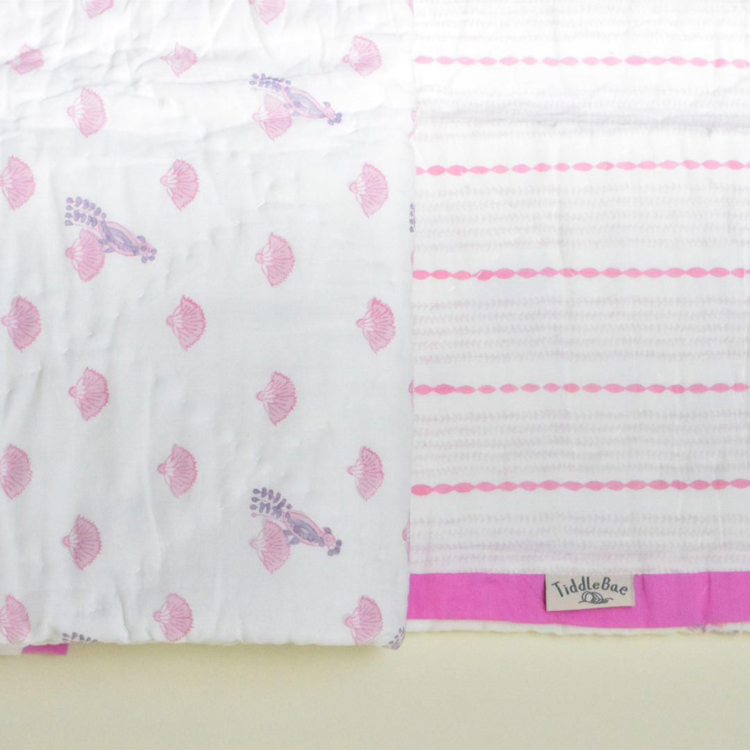 Hand Block Printed Coral Bloom Quilt/Comforter