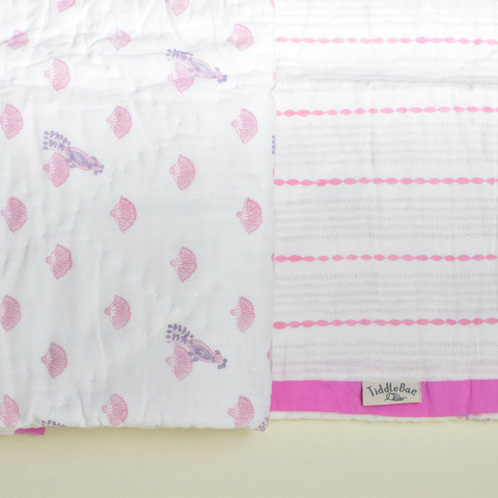Hand Block Printed Coral Bloom Quilt/Comforter