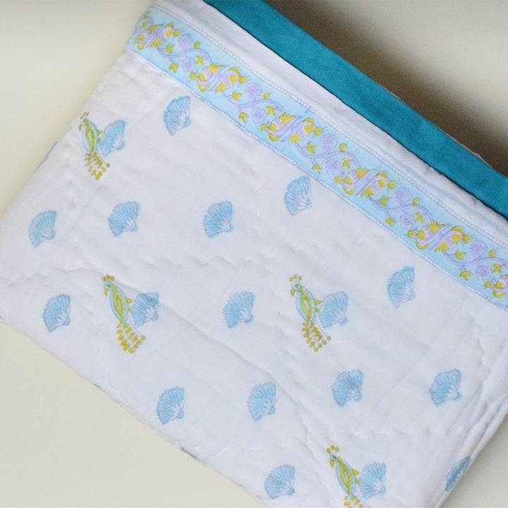 Hand Block Printed Ocean Petals Quilt/Comforter