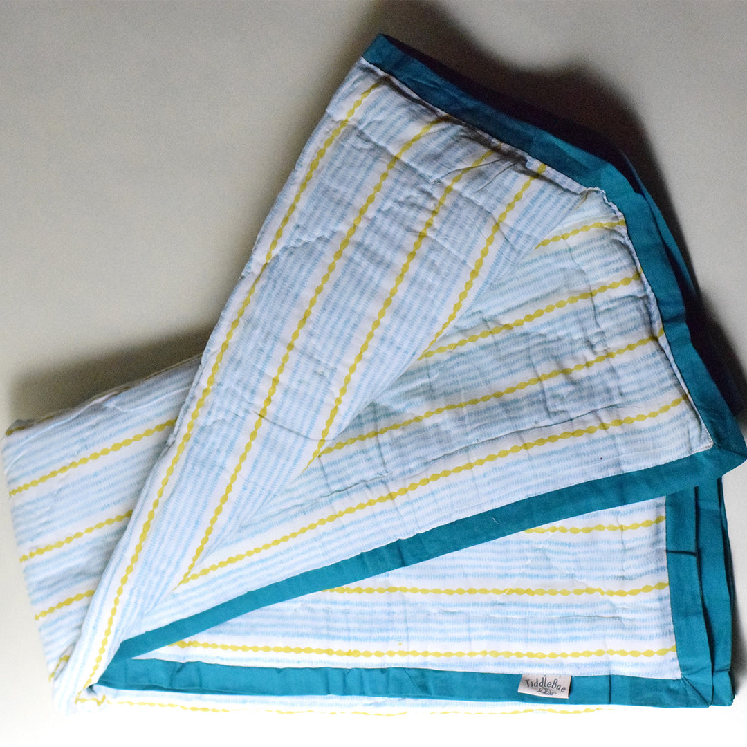Hand Block Printed Ocean Petals Quilt/Comforter