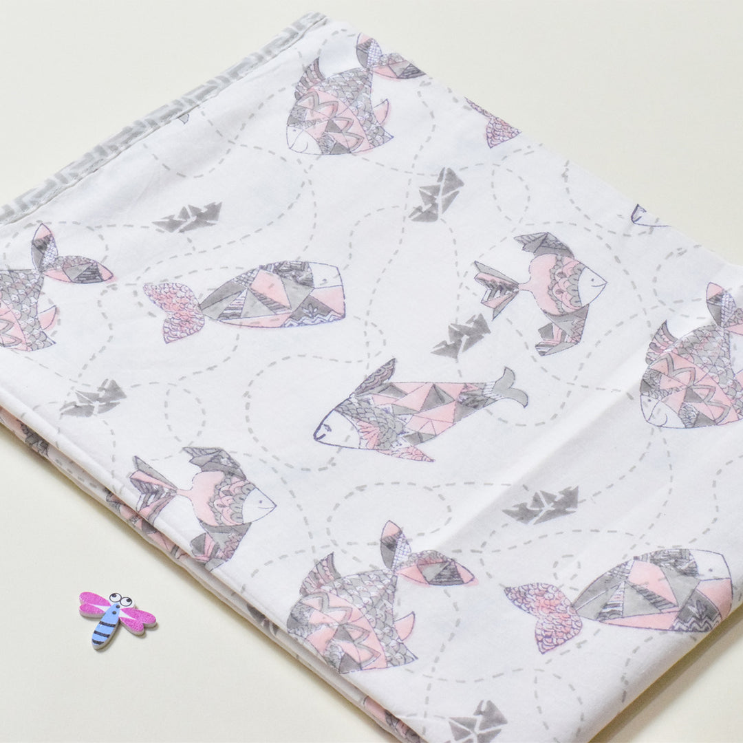 Greyscale Aquarium Block Printed Premium Cotton Baby Dohar