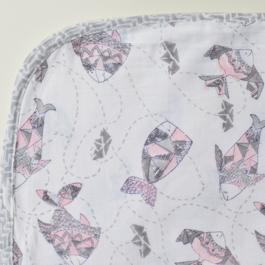 Greyscale Aquarium Block Printed Premium Cotton Baby Dohar