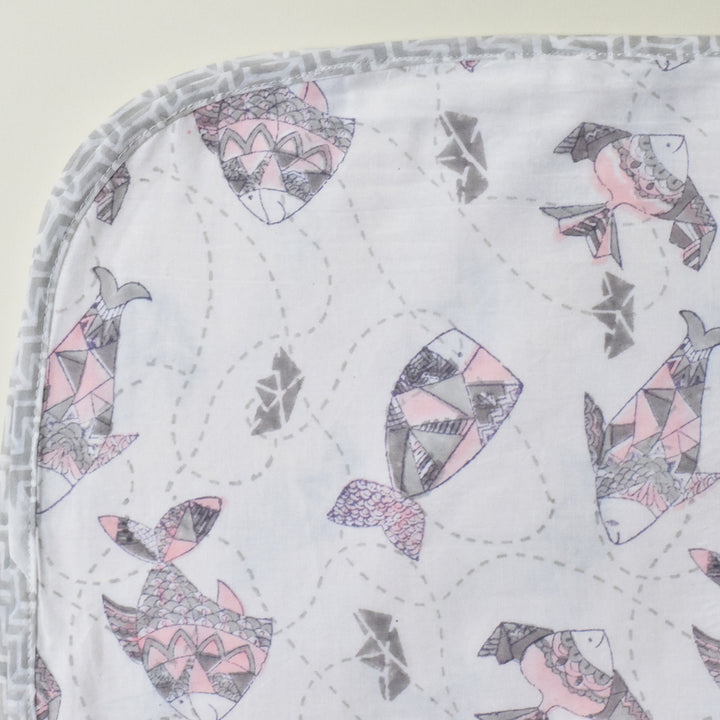 Greyscale Aquarium Block Printed Premium Cotton Baby Dohar