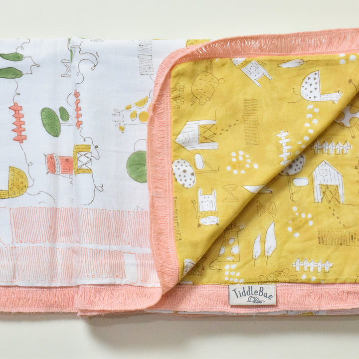 Farm Friends Block Printed Premium Cotton Baby Dohar