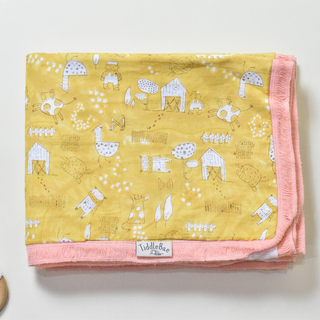 Farm Friends Block Printed Premium Cotton Baby Dohar