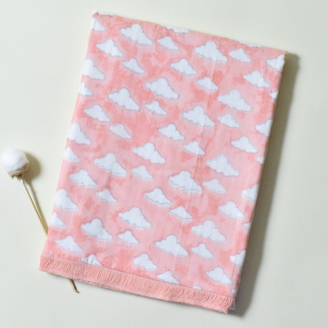 Pink Puffy Block Printed Premium Cotton Baby Dohar
