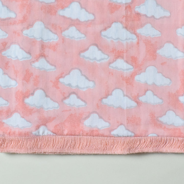 Pink Puffy Block Printed Premium Cotton Baby Dohar