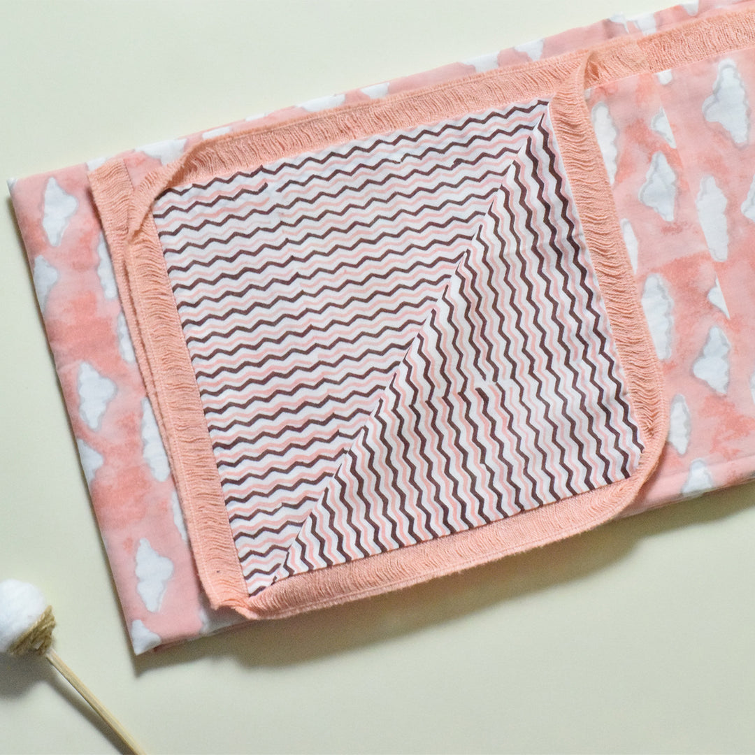 Pink Puffy Block Printed Premium Cotton Baby Dohar