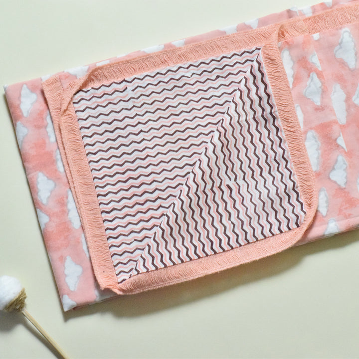 Pink Puffy Block Printed Premium Cotton Baby Dohar